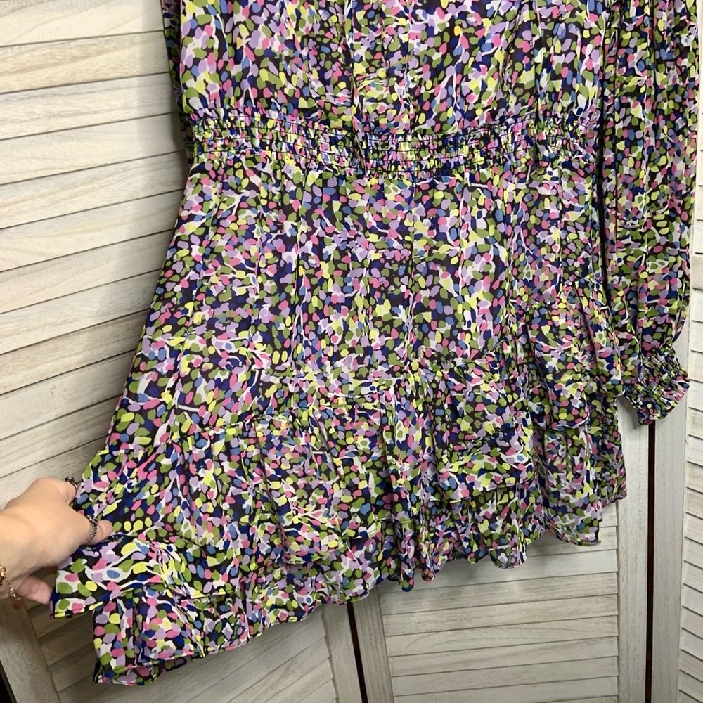 Ted Baker London Karlie Multicolor Black Smocked Detail Tiered Mini Dress 14 New - Picture 8 of 14
